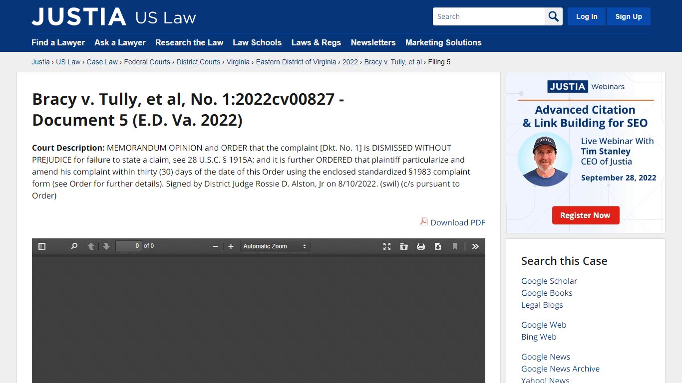 Bracy v. Tully, et al, No. 1:2022cv00827 - Document 5 (E.D. Va. 2022)